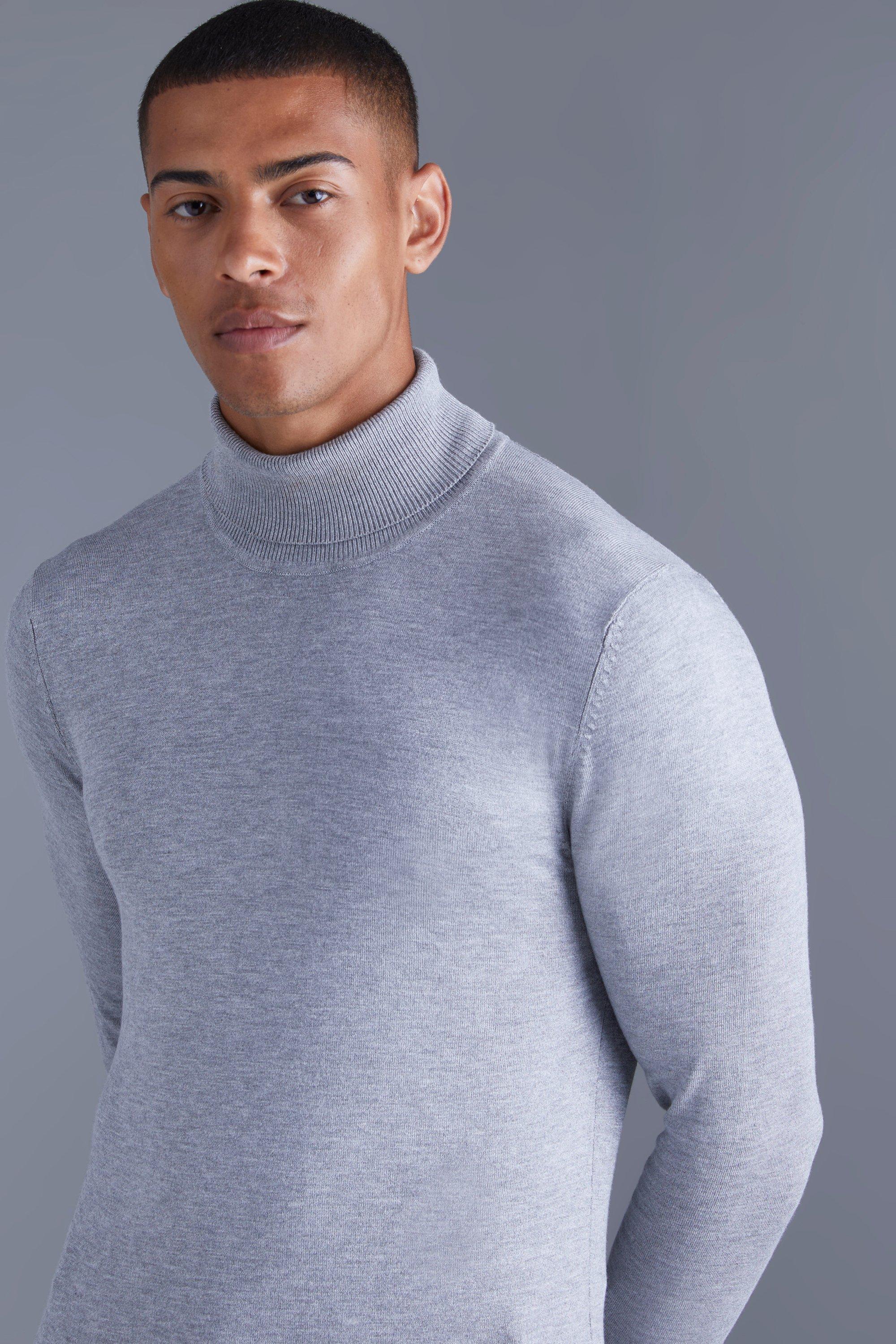 Mens grey 2024 turtleneck jumper